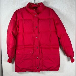 Vintage Eddie Bauer Made in USA 100% Goose Down Red Puffer Coat 90’s Y2K Outdoor